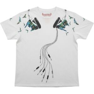 Statik DJ Headphones Audio Cable Bird Graphic White Shirt Mens Large